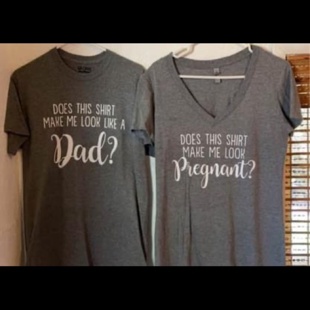 Set of pregnancy announcement tee shirts.